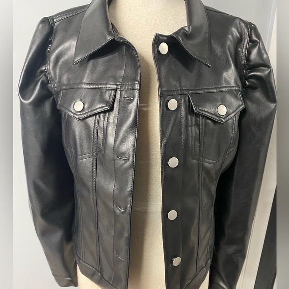 NWOT AQUA FAUX LEATHER PUFF SLEEVE JACKET BLOOMINGDALE EXCLUSIVE SZ LARGE - Picture 7 of 11